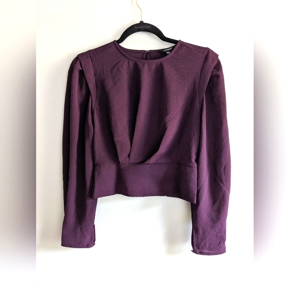 Burgundy Ruched Long Sleeve Express Blouse - Picture 1 of 7
